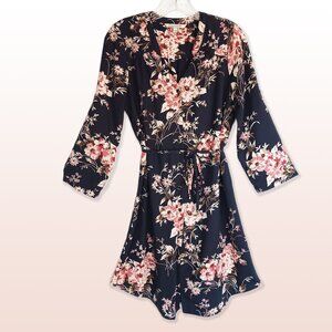 41 Hawthorn Button Down Shirt Dress Black Cream & Pink Floral  Size S